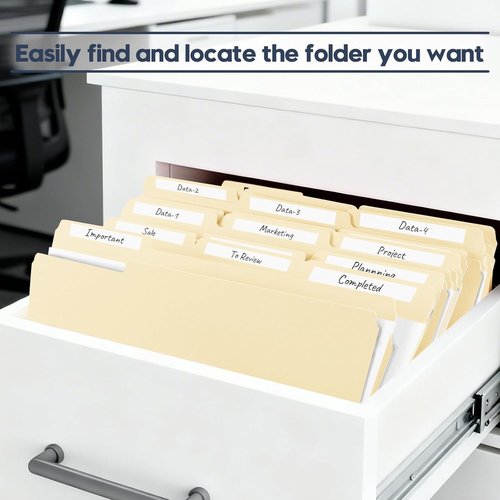 Manila File Folders - 150 Pack Bulk | Letter Size 8.5" x 11" with Assorted 1/3 Cut Tabs & Blank Labels