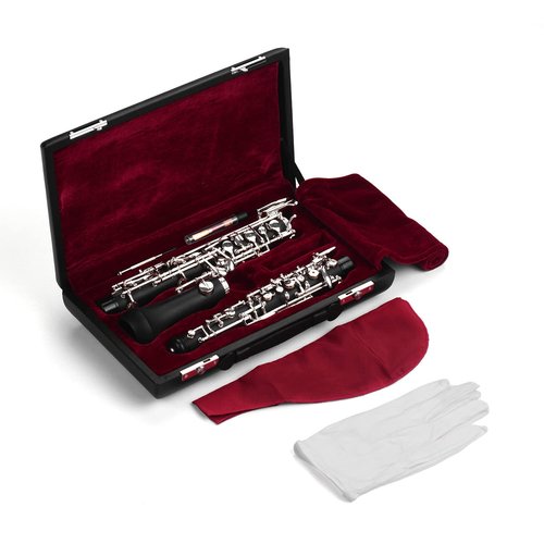 FAPAO Professional Oboe C Key Semi-Automatic Style Silver-Plated Keys Woodwind Instrument with Oboe Reed Gloves Leather Case Carry Bag Cloth Mini Screwdriver