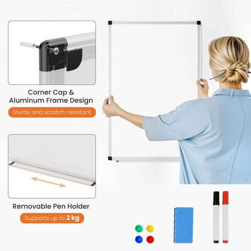 Sweetcrispy Magnetic White Dry Erase Board Set of 2 for Wall, 36 X 24, Sliver Reinforced Aluminum Frame,2 Dry Eraser & 4 Markers & 8 Magnetic Pins