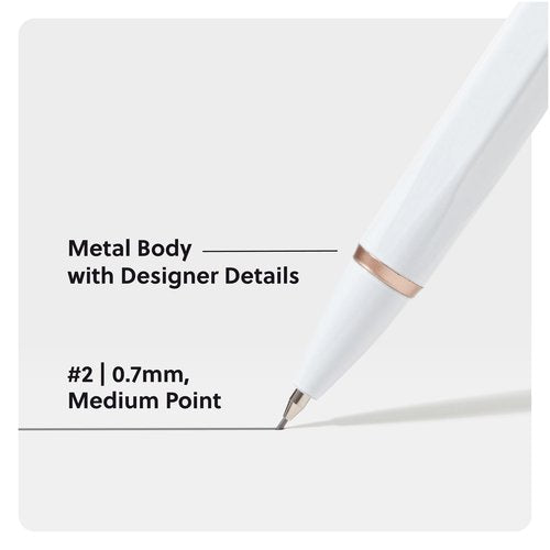 U Brands Cambria Mechanical Pencils, Set of 12, White and Black, Rose Gold Details, Medium (0.7 mm) Point, Lead and Eraser Refills