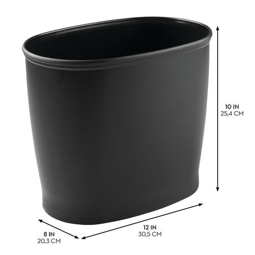 iDesign Small Oval Plastic Bathroom Trash Set of 2-Matte Black Waste Can