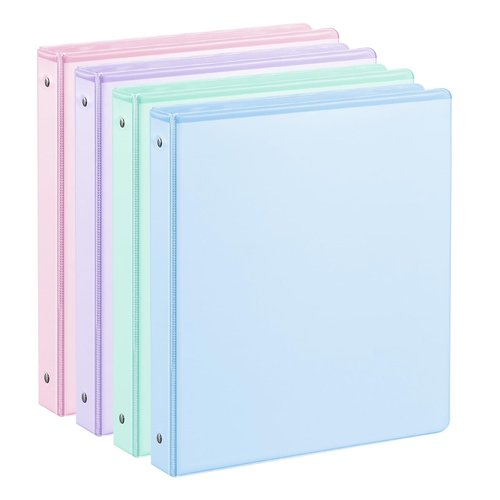 1'' 3-Ring-Binder with Pockets, 200 Sheets Capacity, 1 inch Binders fits 11" x 8.5" US Letter Size, Assorted 4 Pastel Colors - Ideal for School, Office, and Home Use (1 inch)