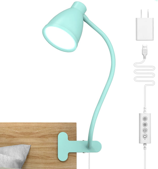 BOHON Desk Lamp - 10W LED Clip-On Light with 5 Colors & 10 Brightness Levels | Flexible Gooseneck, Teal