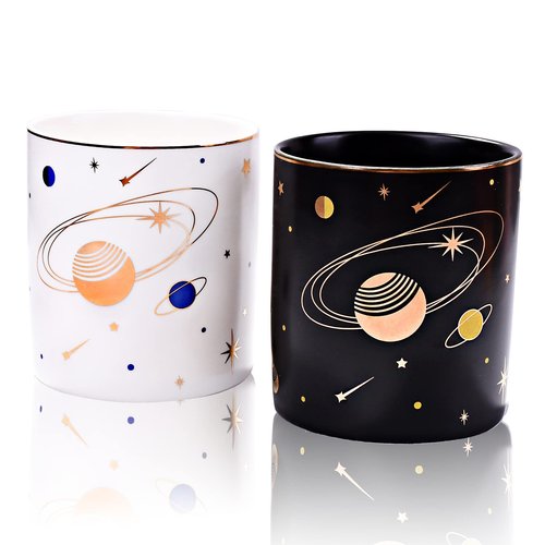 BOSILI Cute Ceramic Pen Holder Organizer Pencil Holder Desktop Black and White Set of 2