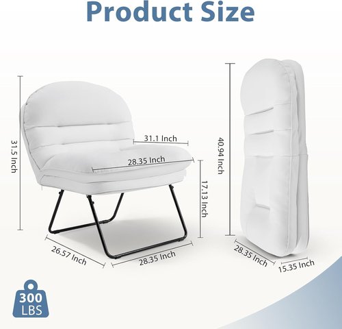 DUMOS Comfy Saucer Chair - PU Leather Foldable Floor Chair with Back Support | Stylish White for Small Spaces