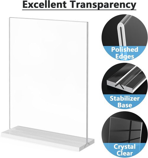 MaxGear Acrylic Sign Holder - 8.5x11 Double-Sided T-Shape Display Stand | 12-Pack Clear Menu Frames