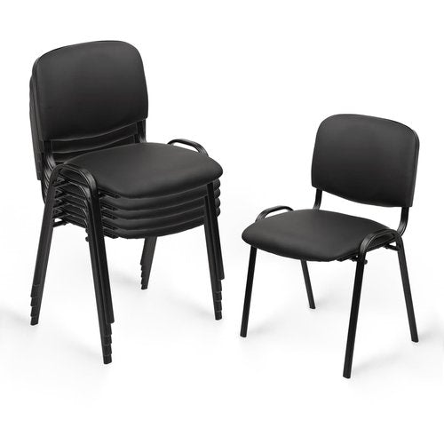 CLATINA Stackable Waiting Room Chairs, PU Leather Guest Reception Chair with Upholstered Thickene Seat and Back Support, Stacking Chair Metal Leg for Office School Church Conference, Black, 5 Pack