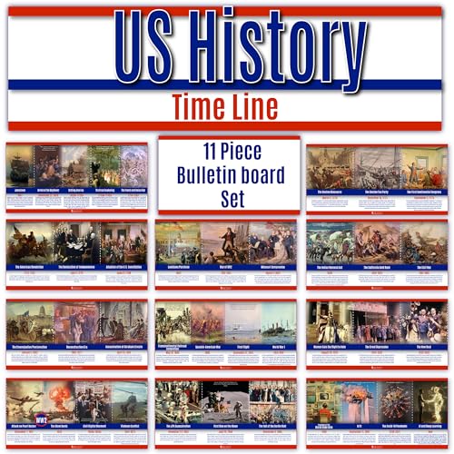 US History Posters Time Line bulletin board set, 11 charts pack Laminated thick 3 mil (9"x18") Young N Refined