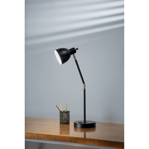 Catalina Lighting 20092-001 Modern Adjustable Desk Light with Power Outlet, Classic Table Lamp for Office, Dorm, or Bedroom, Reading Light Nightstand Lamp, Bulb NOT Included, 20.75", Black