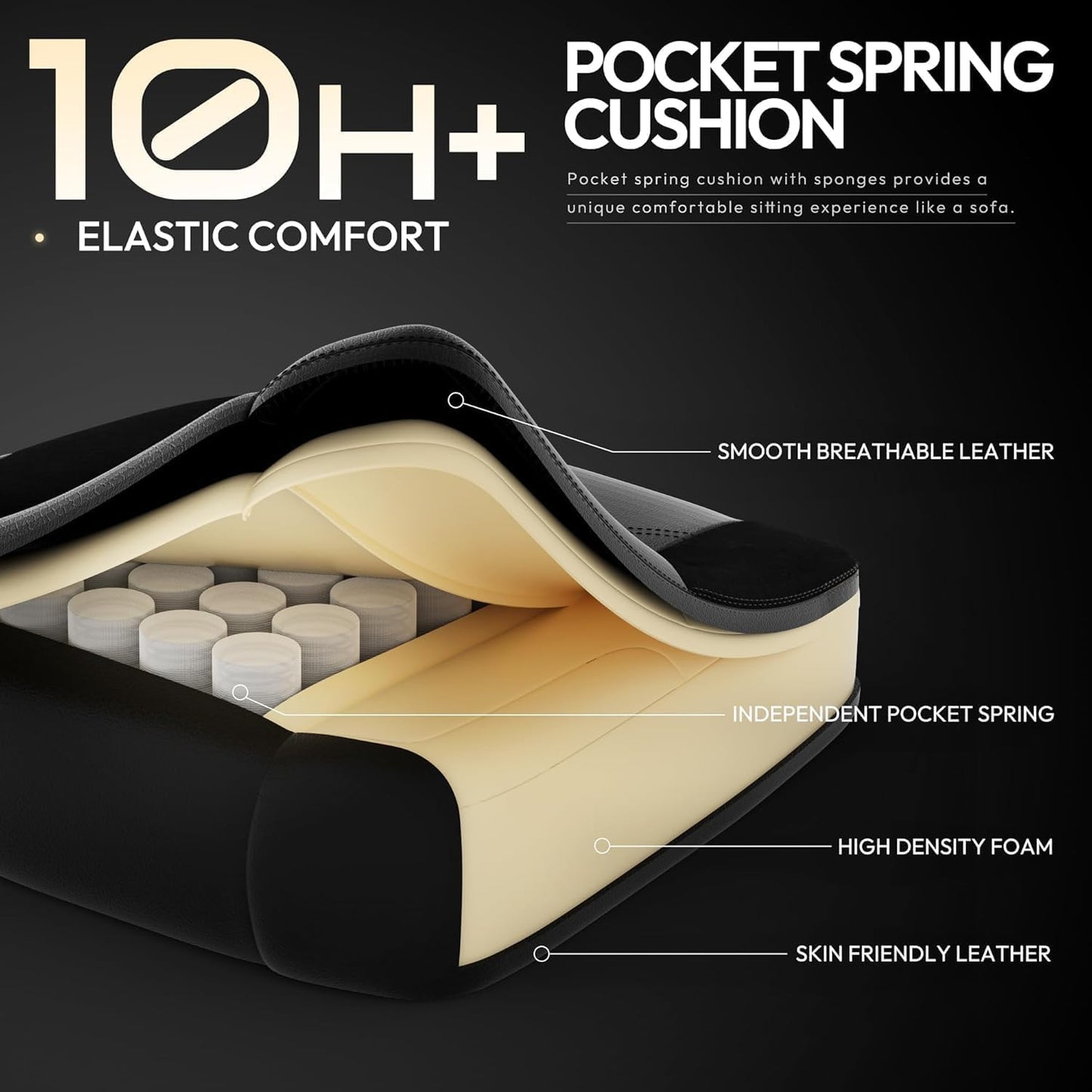 WAILOR Gaming Chair - High Back Leather Chair with Pocket Spring Cushion & Footrest | Supports 300LBS