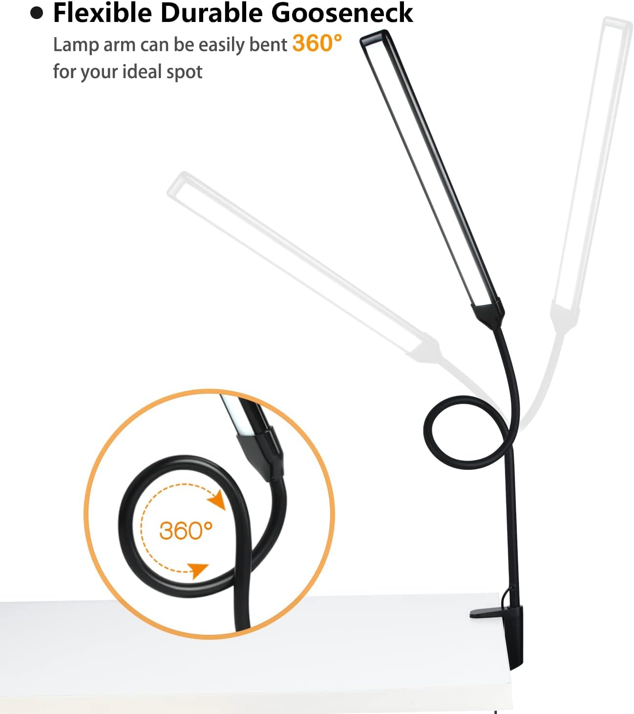 Skiennix LED Desk Lamp - Eye-Caring Clamp Light with 3 Color Modes & 10 Brightness Levels | 11W, 850 LMS