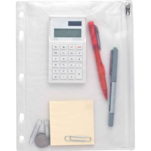 Business Source Ring Binder Pocket with Zipper, 9.5" x 6", Clear with White Back, 24 Count
