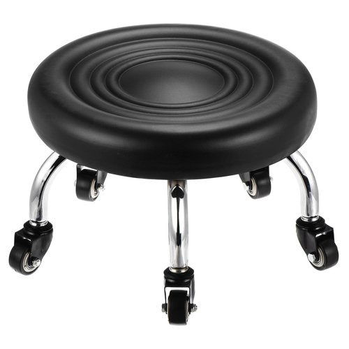 PATIKIL Low Rolling Stool with Wheels PU Leather Low Roller Seat Chair for Home Office Garage Shop, Black