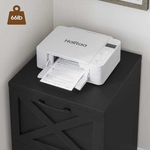 2 Drawer Small File Cabinet with Wheels, Farmhouse Vertical Filing Cabinet Fits A4 or Letter Size, Under Desk Rolling File Cabinets for Home Office, Wooden Printer Stand, Black