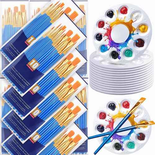 264PCS Valued Paint Brushes and Palettes Set£¬24Pack of 240PCS Paint Brushes Bulk, 24 Paint Paint Trays, Artist Acrylic Brushes Nylon Brush Head, Suitable for All Purpose Oil Watercolor Painting Se