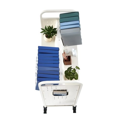 VEVOR Rolling Library Book Cart, 330 lbs Capacity, 38.2 x 20.3 x 48.2-Inch Library Cart, Double Sided W-Shaped Shelves with 3-Inch Lockable Wheels, Book Truck for Home Shelves Office and School, White