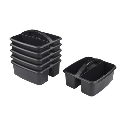 ECR4Kids 2-Compartment Storage Caddy, Storage Organizer, Black, 6-Pack
