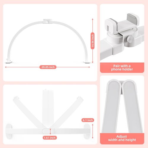 TOELOVE Half Moon Light for Nail Desk with Phone Stand, 3 Color Modes,10 Brightness, 29in 38W Foldable Arch Nail Table Lamp for Beauty Care, Lash, Handicraft, Tattoos, White