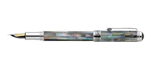 Xezo Maestro Fine/Extra-Fine Nib Fountain Pen Handcrafted with Black Mother of Pearl. Platinum Plated. Limited Edition, Serialized. No Two Pens Alike