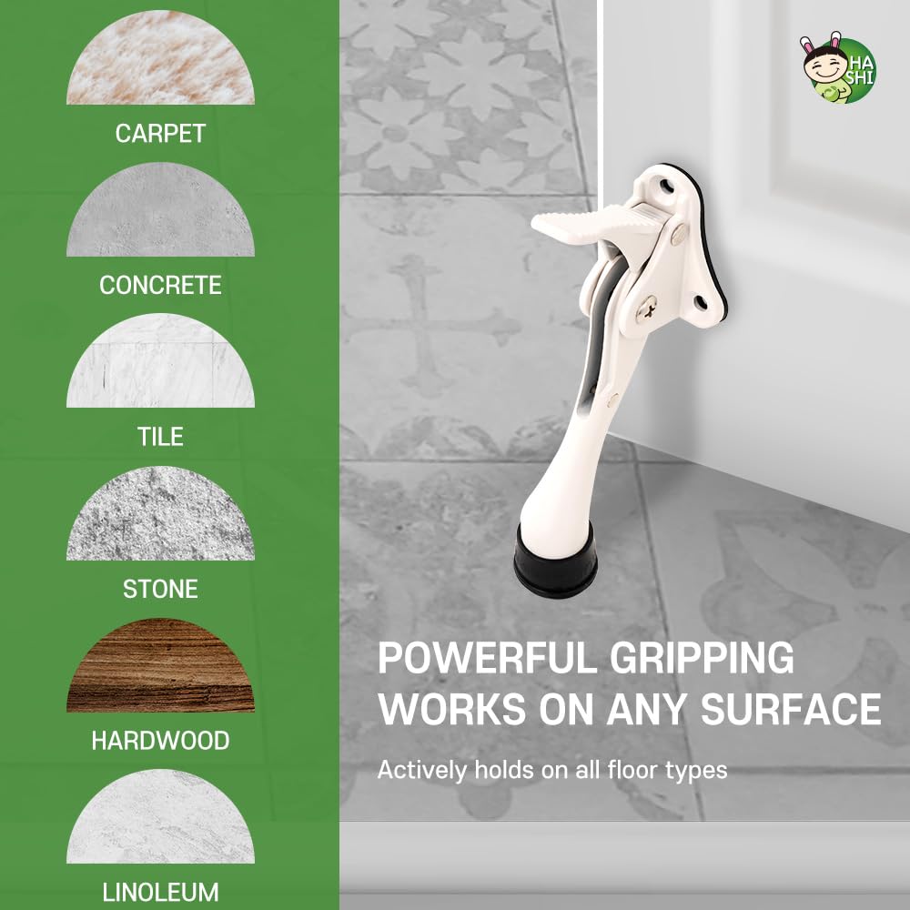 One Touch Kickdown Door Stopper, Door Holder, Heavy Duty Door Stops, Bottom of Door, Height-Adjustable Rubber Tips by HASHI (White 4 inch x 1pack)