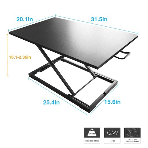 Standing Desk,Big Height Adjustable Standing Desk Converter, 20.1×31.5 Inch Work Area, Fully Assembled (Black)