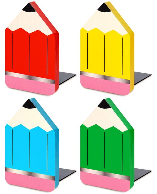 FYSUIMU 4Pcs Back to School Wood Bookends Colorful Pencil Shape Wooden Book Stands Chic Non Skid Book Stoppers for Heavy Books Home School Office Library