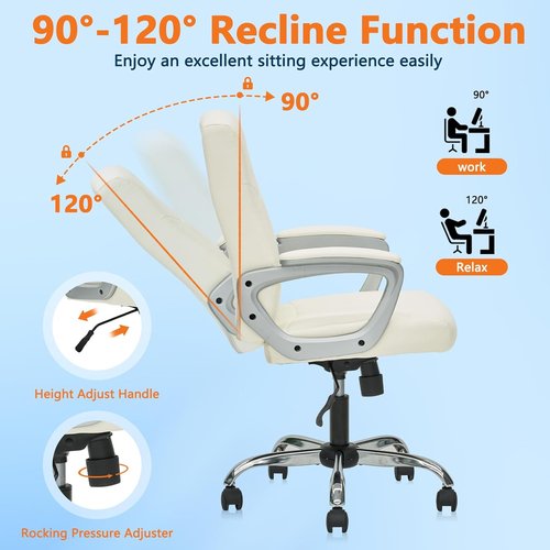 CLATINA Ergonomic Executive Office Chair - Comfortable Adjustable PU Leather - White 1PK