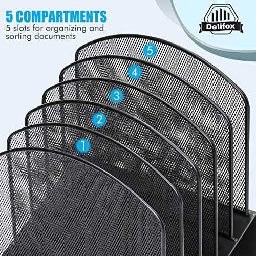 Black Inclined 5-Section Desktop File Organizer for Office & Home