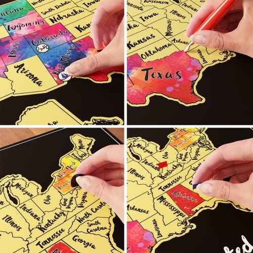 TRAVELISIMO Scratch Off Map of United States, 12x17 inch US Map for Travel Tracking, Scratch Off Poster 25 Unique Accessories & Colorful Design