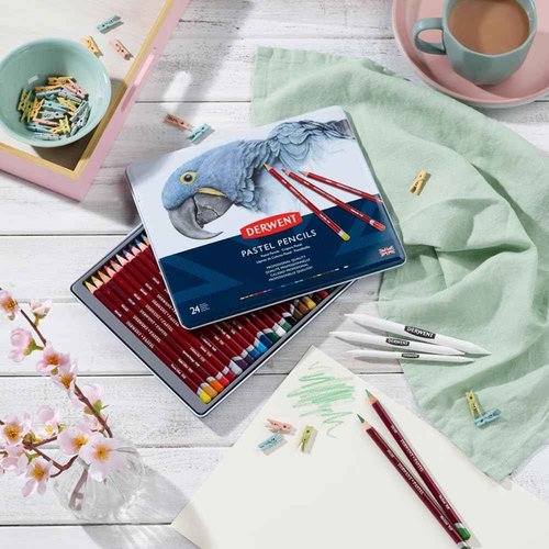 Derwent Pastel Pencils, 4mm Core, Metal Tin, 24 Count (32992)