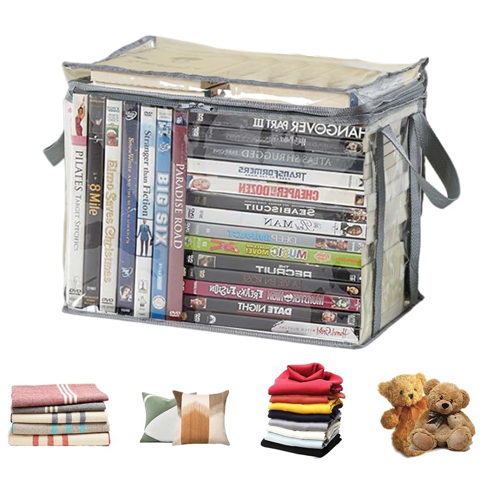 Ouliget Waterproof Clear Zippered Organizers Largesize,Moving Storage Bags with Reinforced Handles,Closet Organizers and Storage Container for Book DVD Blu Ray Disc Clothing,15''x12.5''x9.5''