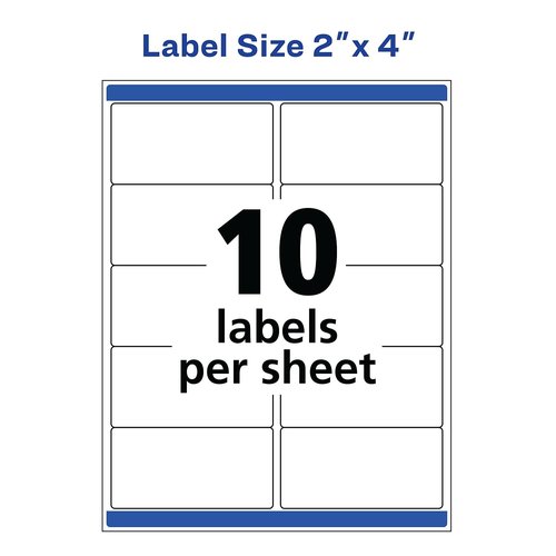 Waterproof Shipping Labels with TrueBlock and Sure Feed, Laser Printers, 2 x 4, White, 10/Sheet, 50 Sheets/Pack