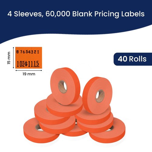 Perco Fluorescent Red Pricing Labels for Monarch 1115 Price Gun, 4 Sleeves - 60,000 Pricemarking Labels