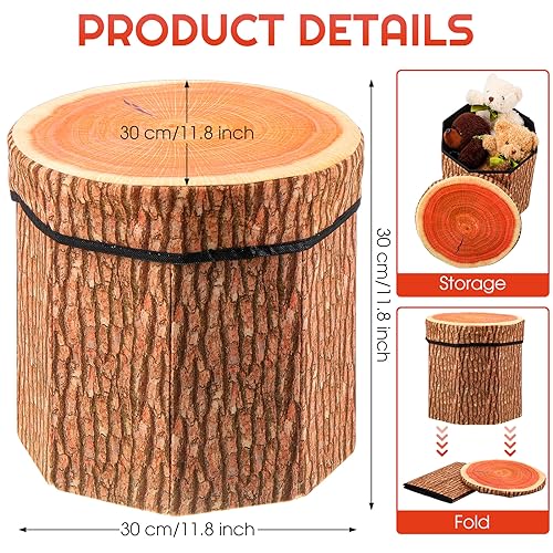 Amylove 6 Pack Tree Stump Storage Stool 12 x 12 Inch Stool Ottoman, Cute Folding Storage Toy Box with Foam Cushion, Collapsible Seat Chest (Classic)