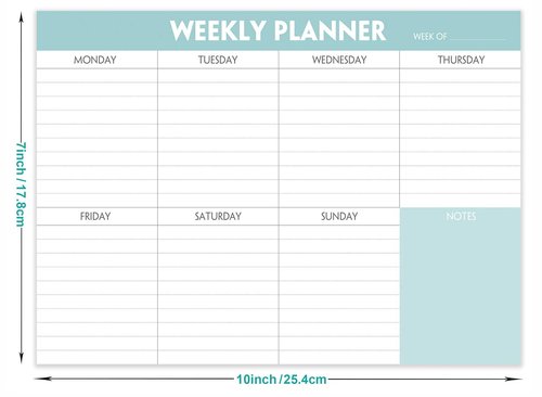 Weekly Planner Notepad - Tear Off Planning Pad with Daily Schedule & Calendar, 52 Sheets, 100gsm Paper, Undated Weekly To Do List Notepad, 10x7 in