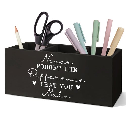 SNNDER Never Forget the Difference You Make Pen Holder, Difference Maker Gift, Thank You Gifts for Boss Coworkers Teachers Wooden Pen Pencil Holder Organizer for Office Desk Accessories