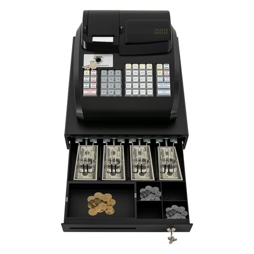 Electronic POS Cash Register with LED Display & Drawer 47-Key Commercial Cash Management System High-Speed Tabletop Billing for Retail Stores&Shops-Black