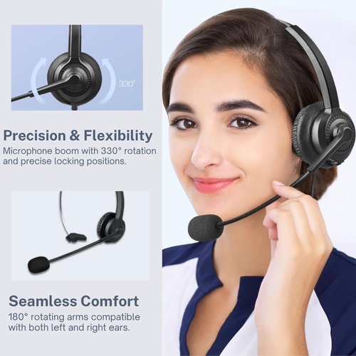telehybrid Phone Headset Compatible with Yealink Office Desk Phones T2x T3x T4x T5x MP VP Series with RJ9 Connector, Telephone Headsets with Noise-Canceling Mic for Call Center/Home/Business