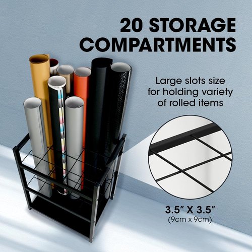 J JACKCUBE DESIGN Blueprint Storage Rack, Blueprint Metal Holder 20 Slots Rolling File Cart Organizer for Architectural Construction Plan, Wrapping Paper, Art Supplies (Black)- MK1301A