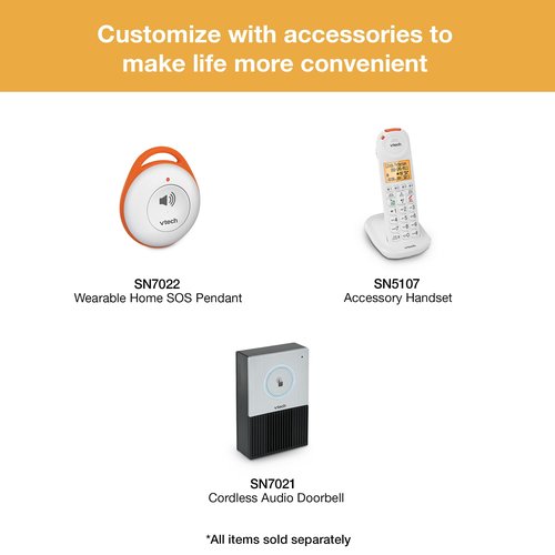 VTech SN5307 Amplified Photo DIAL Accessory Handset with Big Buttons & Large Display for SN5127 & SN5147 Senior Phone Systems, Photo Dial Handset, Cordless Phone System