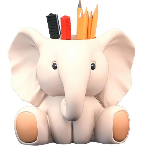 ZKSYLSM Elephant Pencil Holder, Cute Resin Pen Cup Desk Organizer, Decorative Animal Statue Pen Holder for Office, Home Workspace and Gift for Elephant Lovers