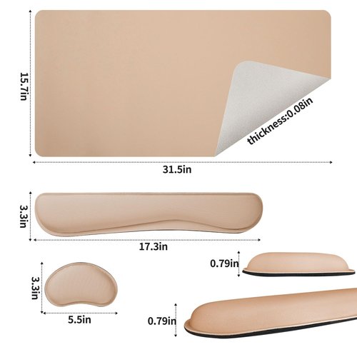 Bloss Leather Desk Pad and Keyboard Wrist Rest, Large Mouse Pad + Keyboard Pad+Mouse Wrist Support, Non-Slip Desk Mat Protector for Office, Home(31.5×15.7 Inches,Beige)