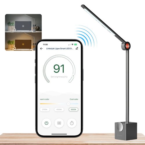 LINKSTYLE Ligoe Smart Desk Lamp for Home Office, Minimalist Premium Design LED Desk Lights for Reading, Table Lamp for Bedroom Bedside Night Stand, APP Controls, Adjustable Settings, Eye Protection