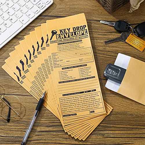 Geyee 500 Pcs Drop Key Envelopes Auto Shop Repair Service Drop Box Self Adhesive Envelopes for Auto Repair Shops and Mechanics Kraft 4.125 x 9.5 Inches(Classic)
