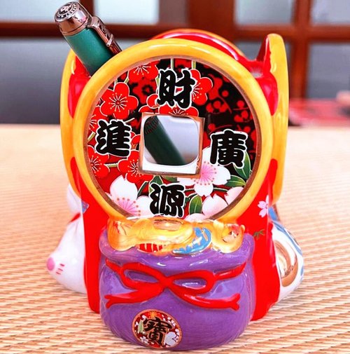 EatingBiting 4.1" Ceramic Pencil Holder for Organizer Cooking Utensil Holder Cactus Pot Fortune Japanese Lucky Beckoning Cats coin treasure Maneki Neko Flower Pot Vase Pen Holder