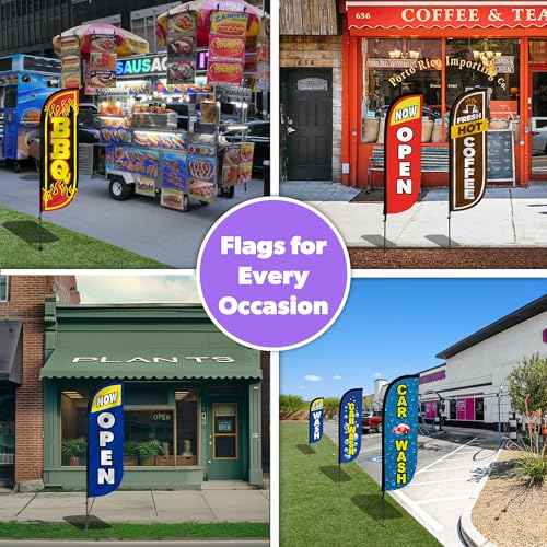 LookOurWay Feather Flag Pole Kit - 7 Feet Tall Advertising Flag Banner with Fiberglass Pole Set and Ground Spike for Business Promotion - Solid Colors - Red