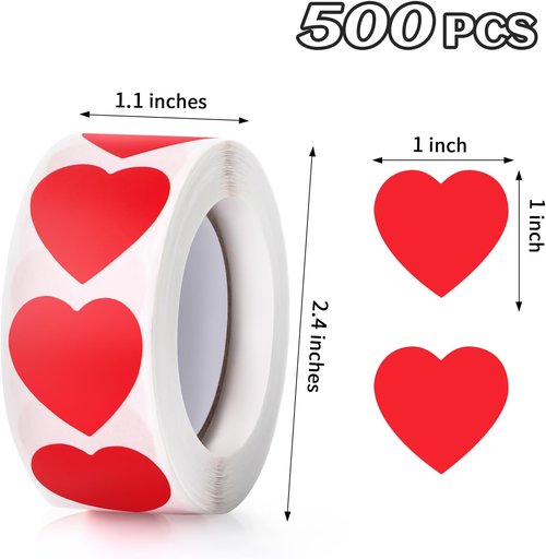 Skiennix 500Pcs Red Heart Stickers - Self-Adhesive Valentine's Day Love Labels for Crafting & Gifts