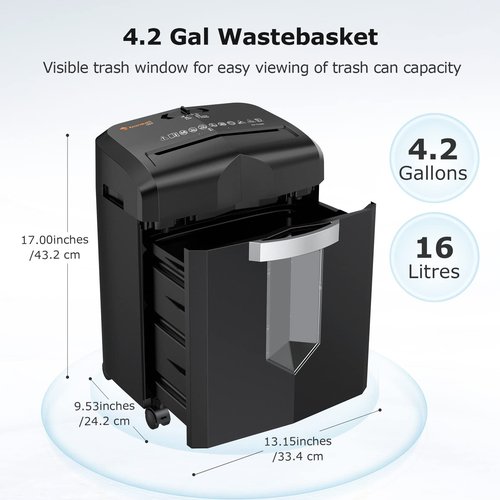 Bonsaii 12-Sheet Micro Cut Shredders for Home Office, 60 Minute P-4 Security Level Paper Shredder for CD, Credit Card, Mails, Staple, Clip, with Jam-Proof System & 4.2 Gal Pullout Bin C266-B