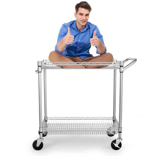WDT Heavy Duty 2 Tier Rolling Cart, NSF Listed, 660Lbs Capacity, Commercial Grade Metal, 35.63"x18.1"x33.93"