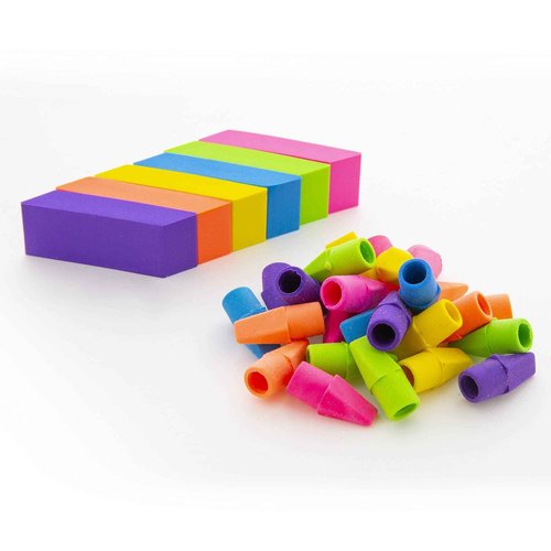 BAZIC Products Eraser Top, Latex Free Pencil Tops Erasers (50/Pack), Neon Color Arrowhead Caps Erasers for Student Art Drawing School Supplies, 24-Packs